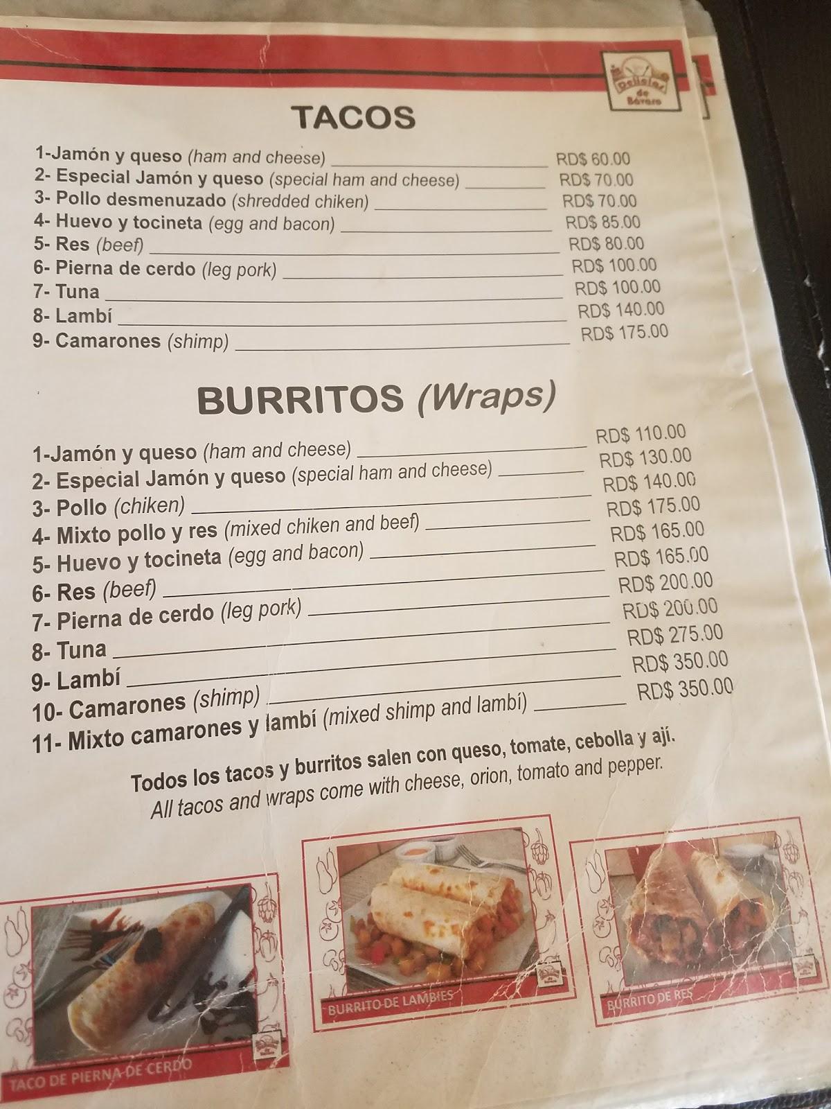 Menu at Delicias De Bavaro restaurant, Punta Cana