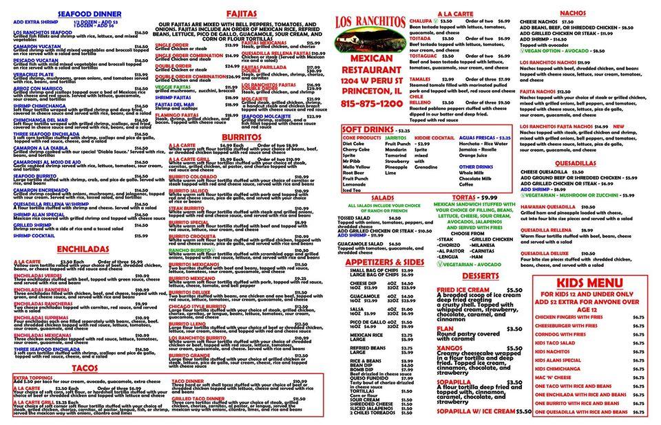 Menu at Los Ranchitos restaurant, Princeton
