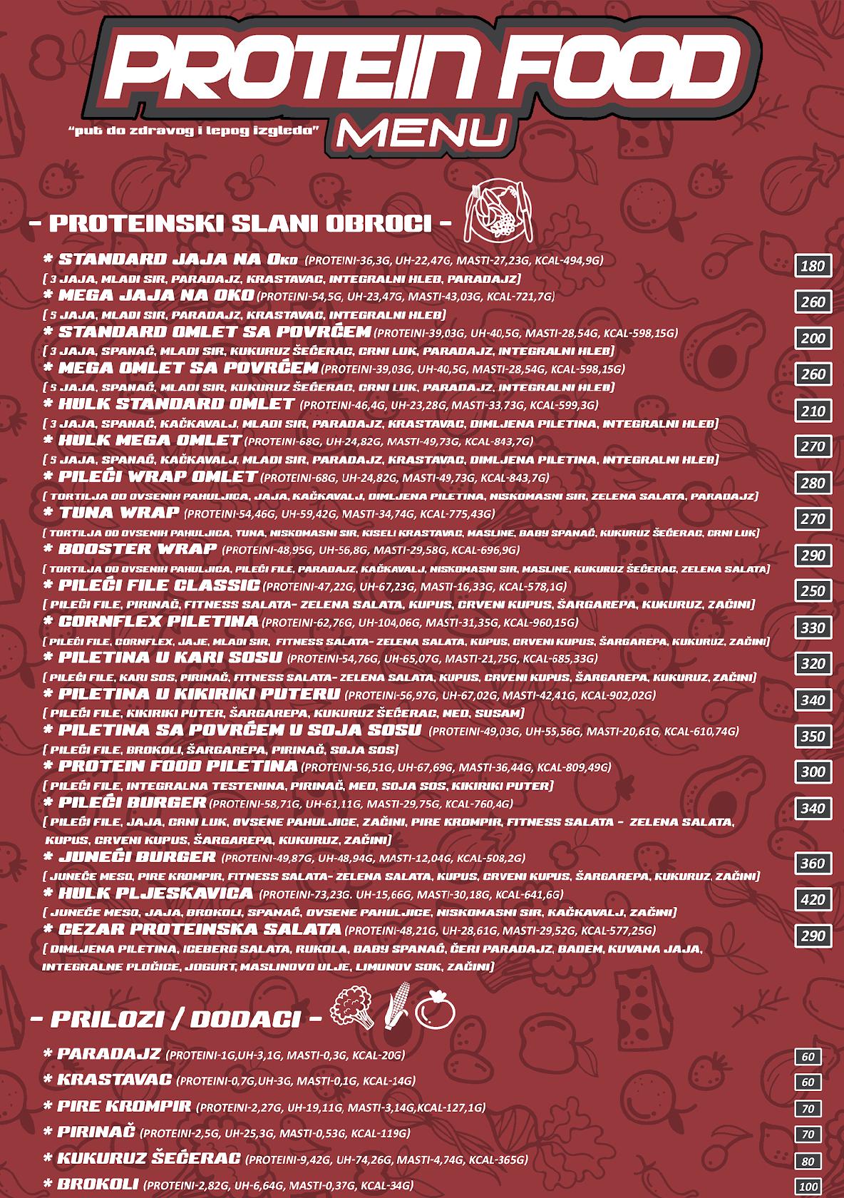Menu at Protein Food restaurant, Niš