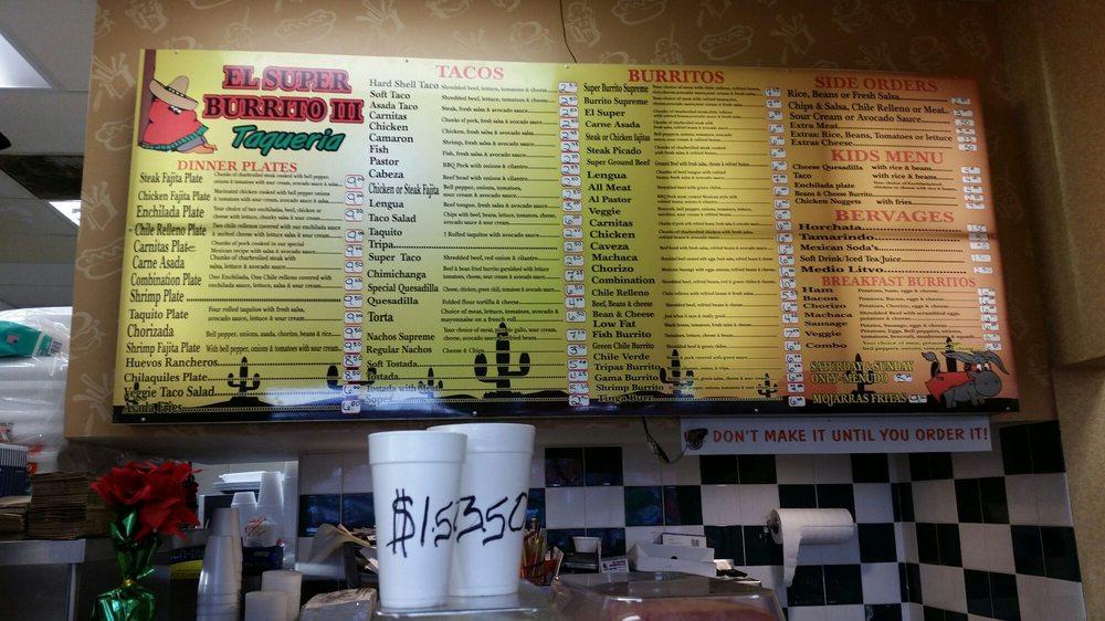 Menu at El Super Burrito East Side restaurant, Bend