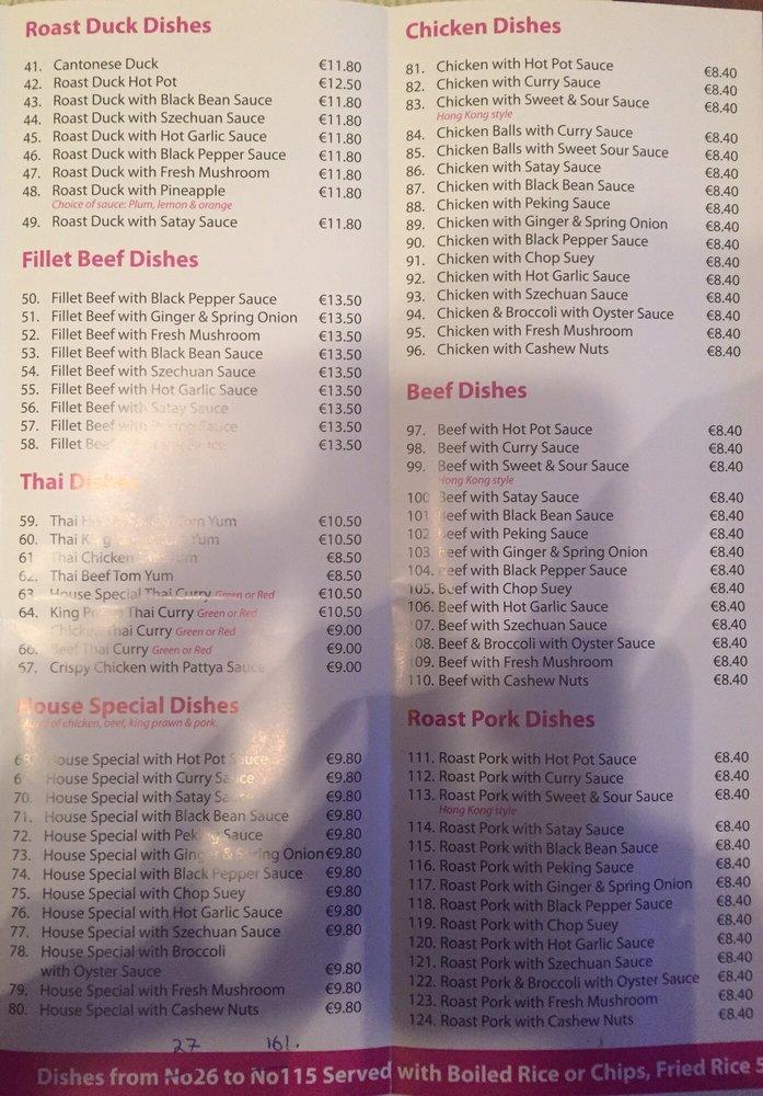 Menu at Jasmine court chinese restaurant, Newcastle West, St