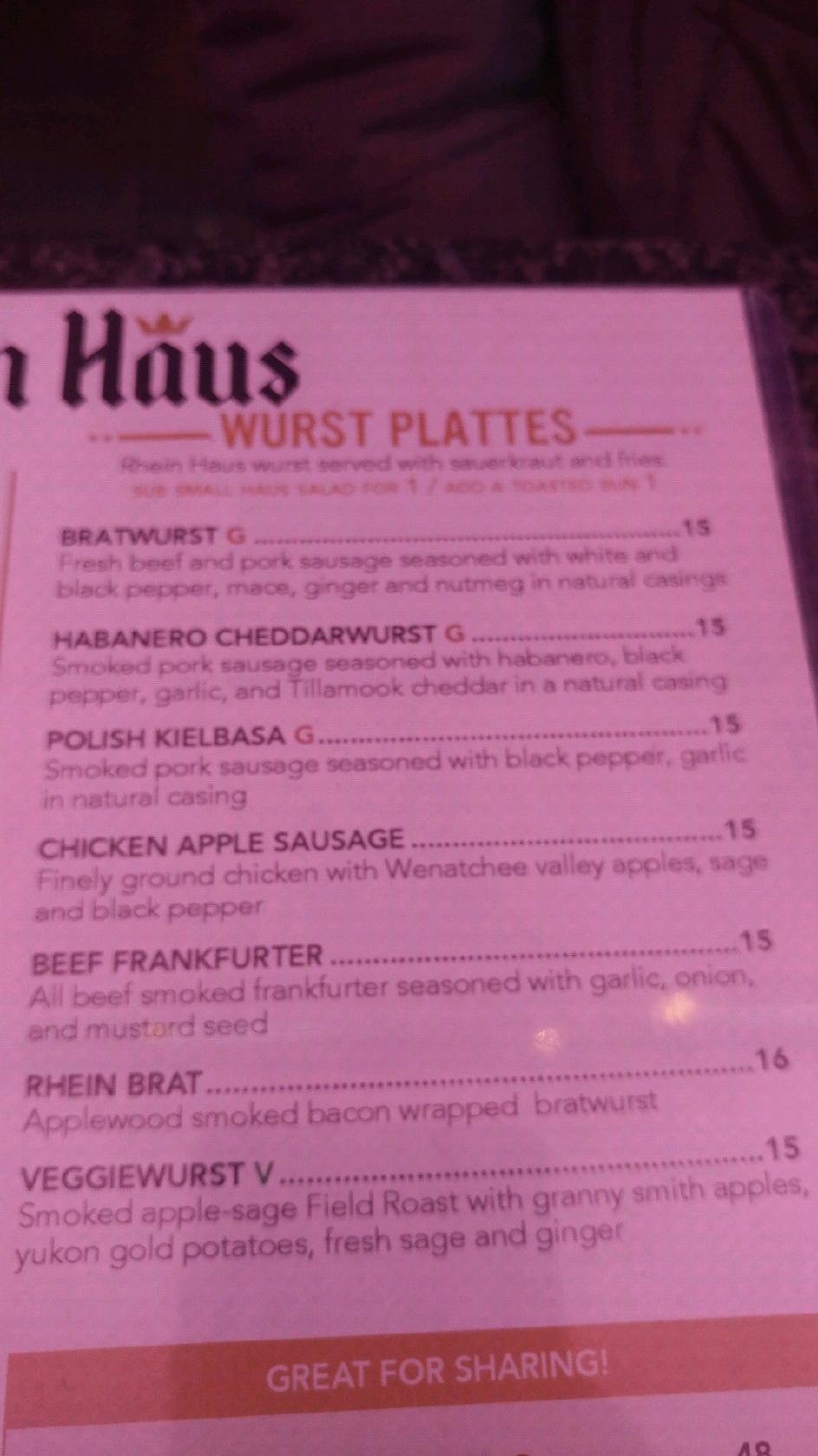 Menu at Rhein Haus Leavenworth pub & bar, Leavenworth