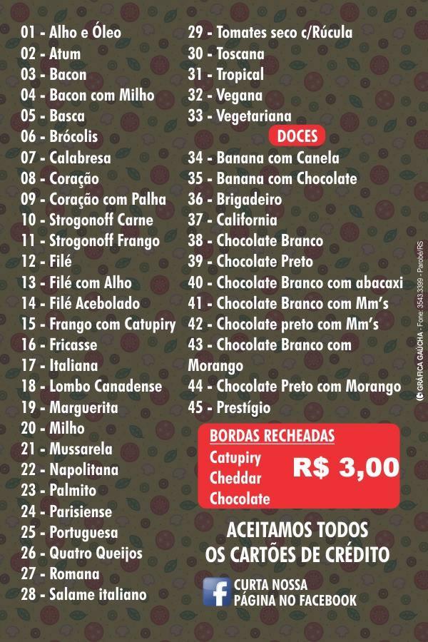 V.M. Margherita Parobé RS cardápio