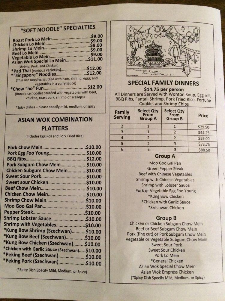 Menu at Asian Wok Chinese Restaurant, Westlake
