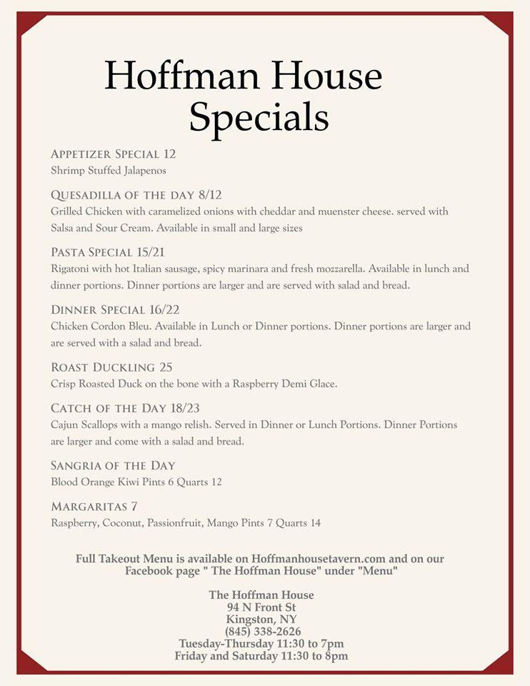 Menu at Hoffman House restaurant, Kingston