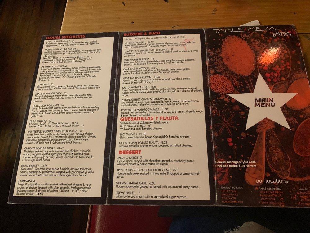 Menu at Table Mesa Bistro with Bakery & Market, Bentonville