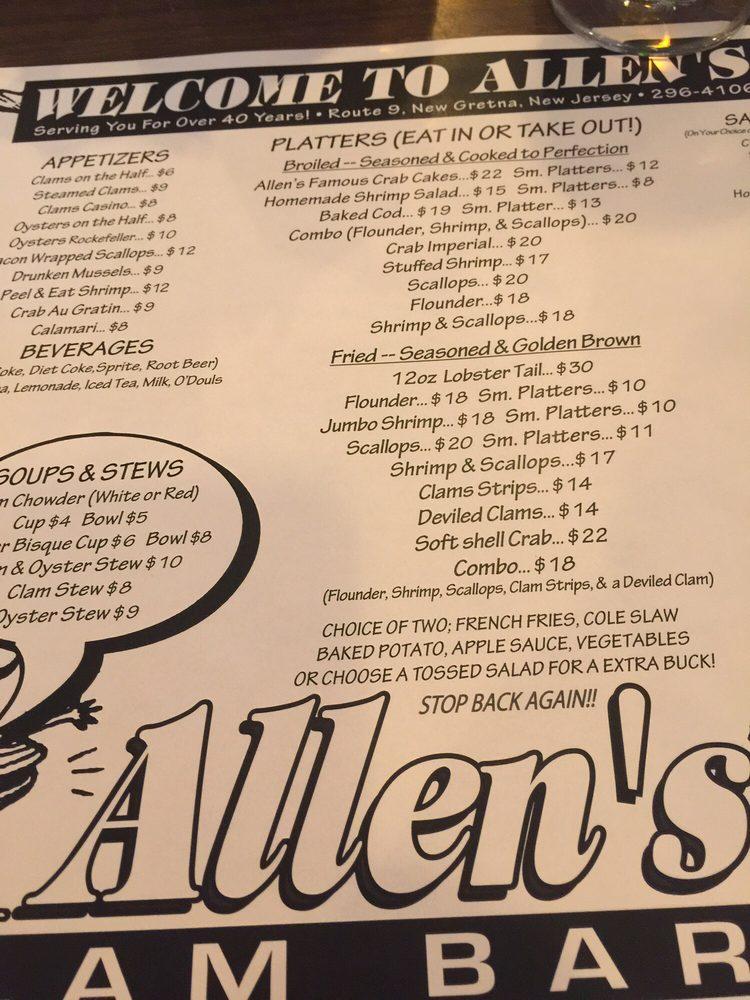 Menu at Allen's Clam Bar, Bass River, US9