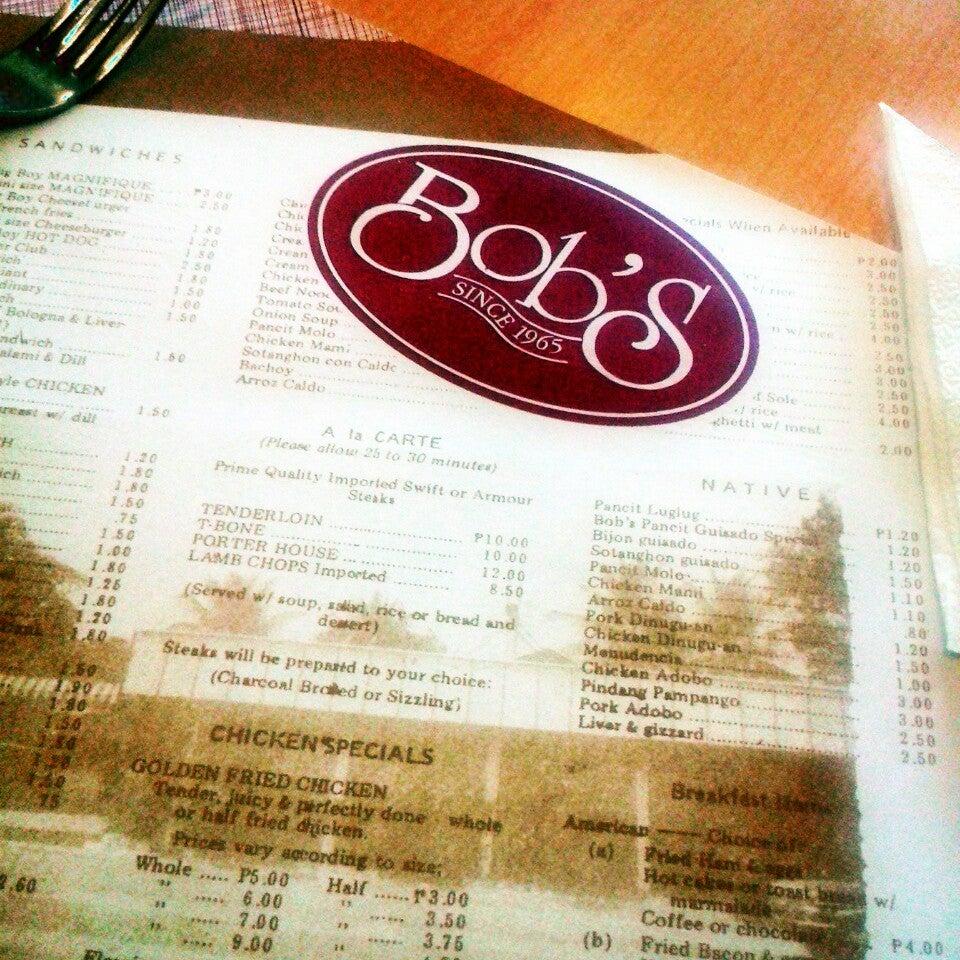 Menu at Bob's restaurant, Bacolod, Bacolod City 6100