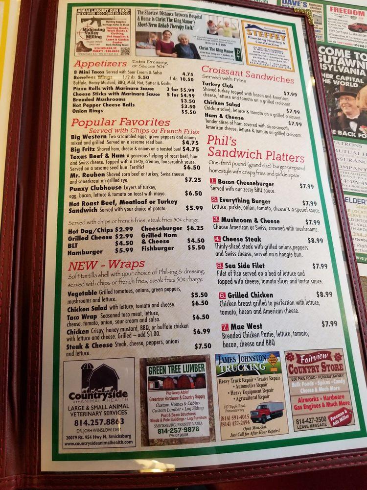 Menu at Punxy Phil's Family Restaurant, Punxsutawney