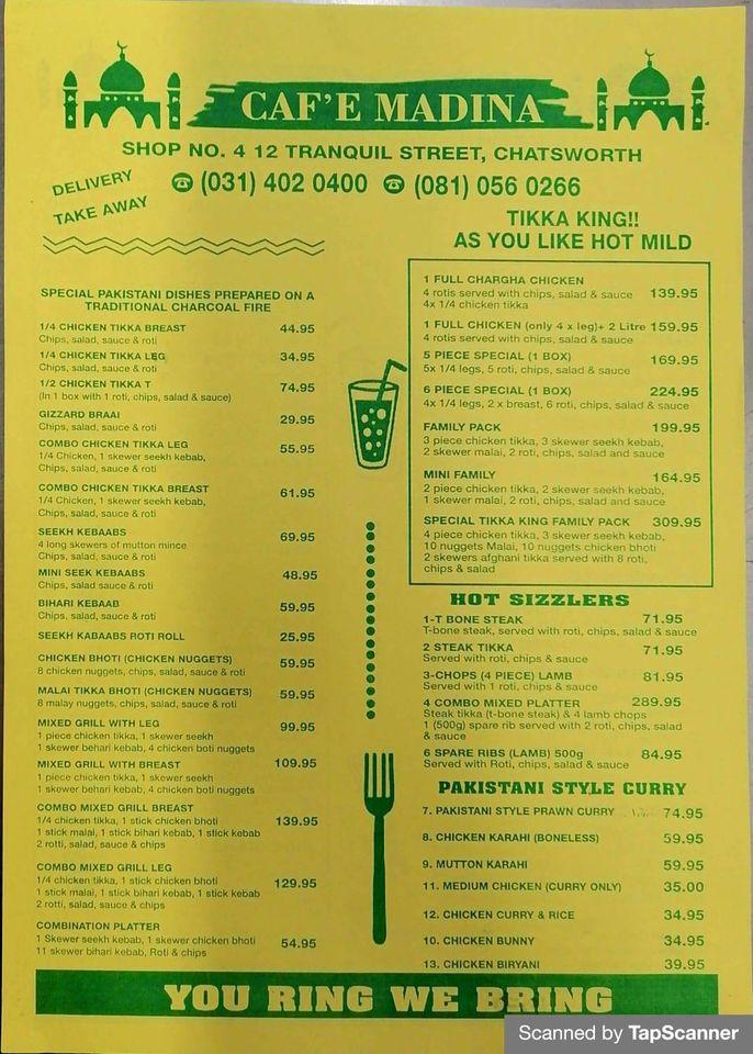 Menu at Cafe Medina, Durban, Shop No. 4