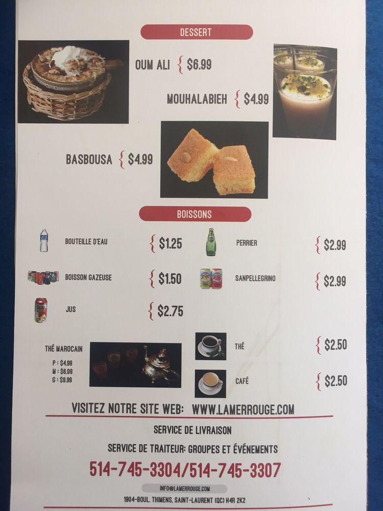 Menu at Restaurant La Mer Rouge, Montreal, Av. Appleton