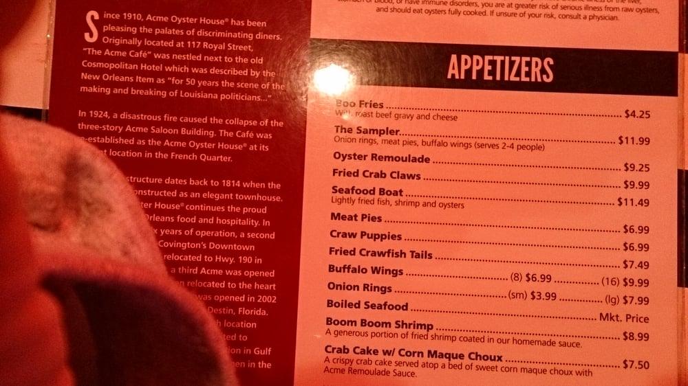 Menu at Acme Oyster House restaurant, Metairie, Veterans Blvd