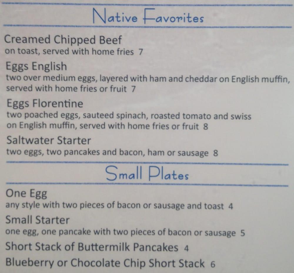 Menu at Saltwater Cafe, Cape May
