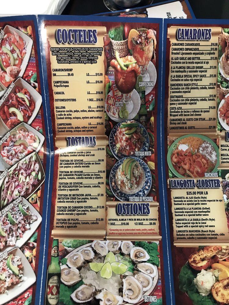 Menu at Playas De Nayarit restaurant, El Monte