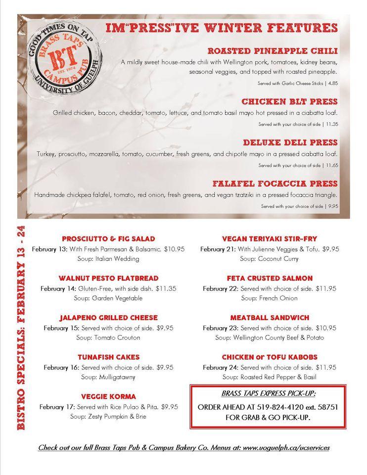 Menu at The Brass Taps Campus Pub, Guelph