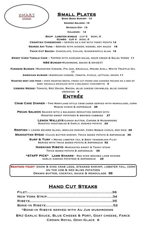 Menu at Omar's Uptown pub & bar, Jonesboro