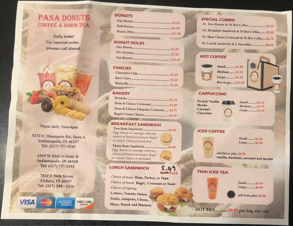Menu at PANA Donuts & Boba Tea, Indianapolis, W 86th St Suite B