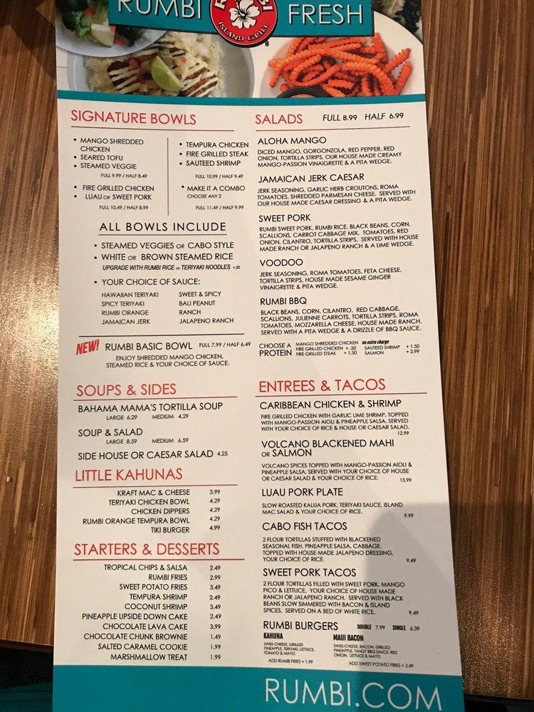 Menu at Rumbi Island Grill restaurant, Riverdale