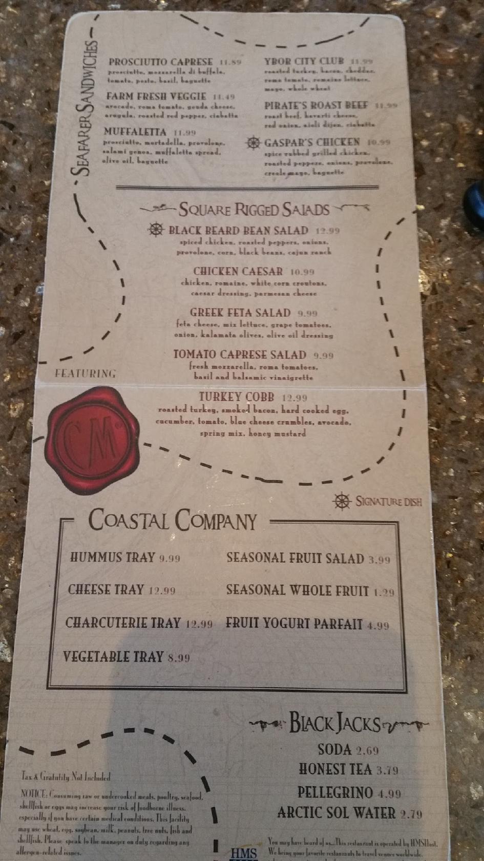 Menu at The Gasparilla Bar, Tampa