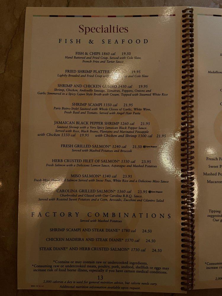 Menu at The Cheesecake Factory desserts, Fort Lauderdale, 600 E Las