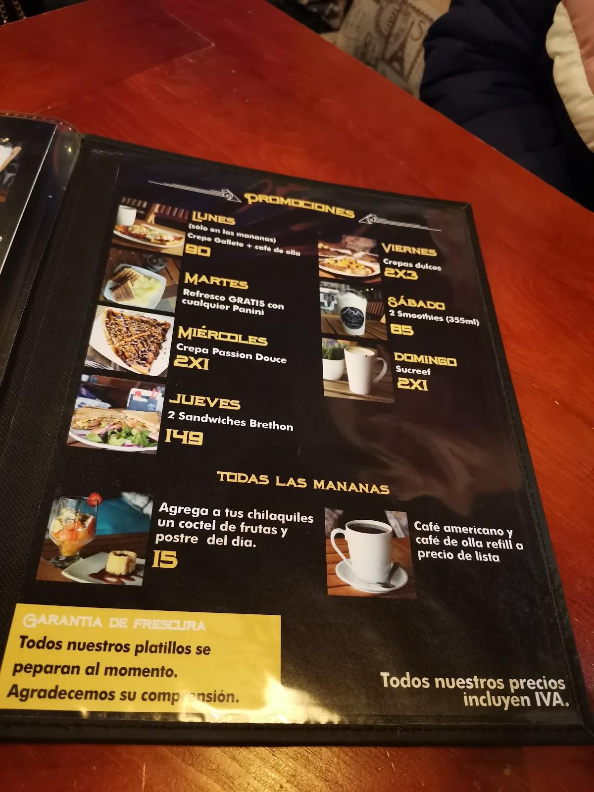 Menu at MONT DU LAC cafe, Chihuahua