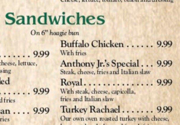 Menu at Anthony Jr's Restaurant & Pizzeria, Coraopolis, 5th Ave