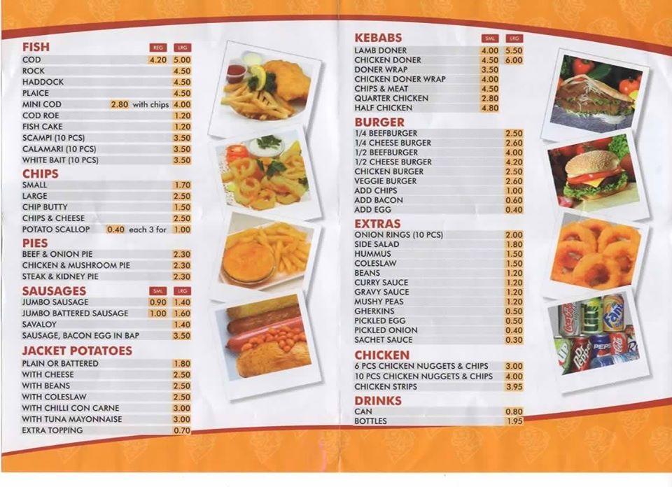 Carta de comida rápida Ocean's Fish And Chips, Tring