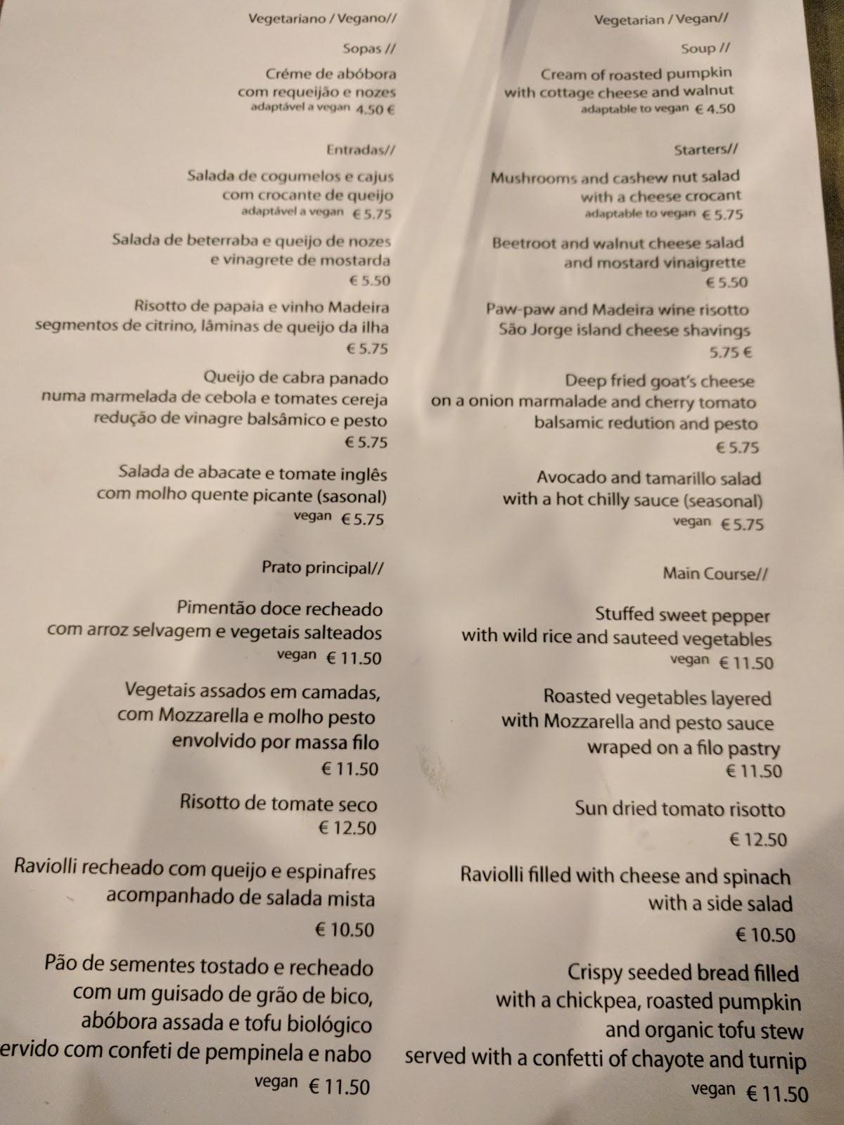 Menu at Restaurante Olives, Funchal, Rua da Carreira n° 116
