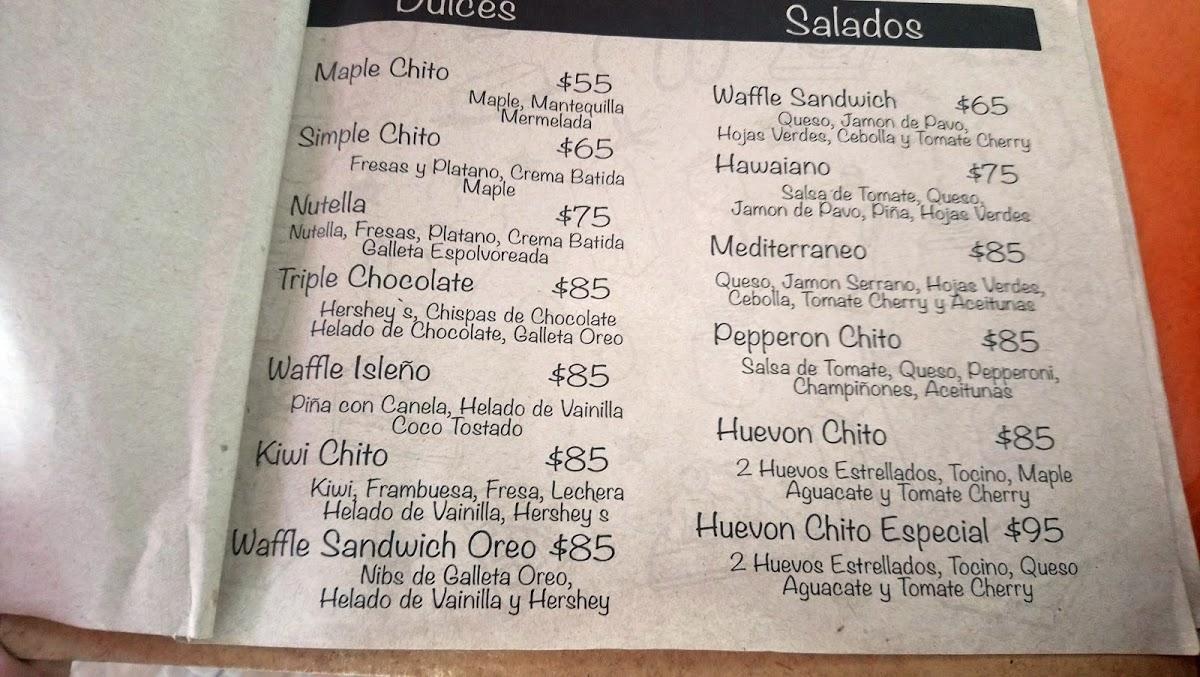 Menu at Waffle Chito restaurant, Ciudad del Carmen