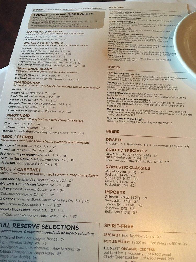 Menu at Bonefish Grill restaurant, Orland Park, South La Grange Road