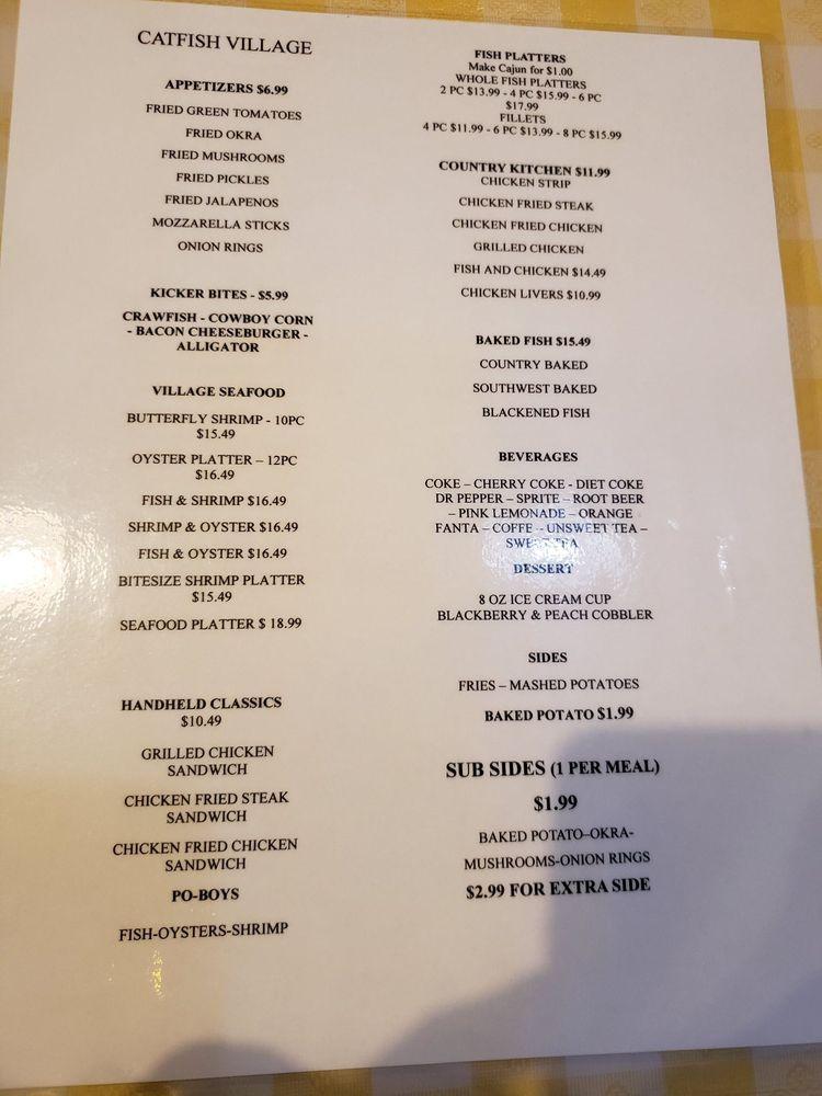 Menu at Catfish Village of Waskom restaurant, Waskom