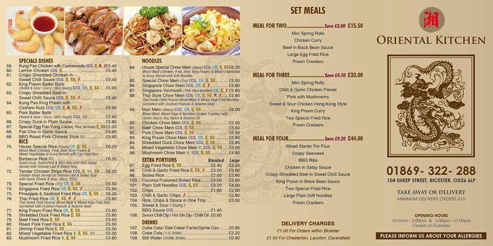 Menu at Oriental Kitchen restaurant, Bicester