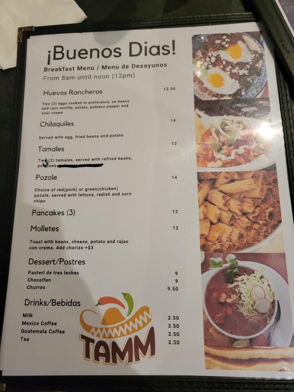 Menu at TAMM Mexican Restaurant, Kelowna