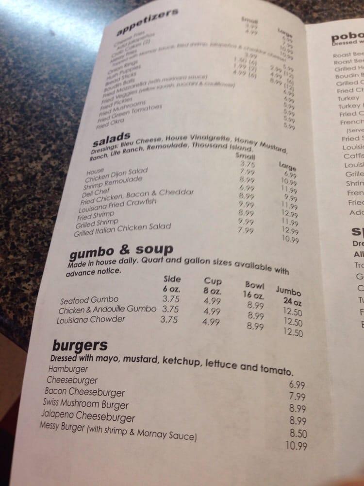 Menu at Dempsey's Poboys restaurant, Baton Rouge, Coursey Blvd