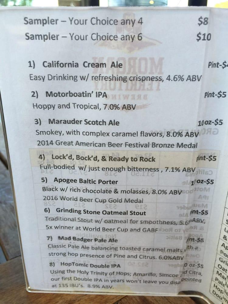 Menu at Territory Brewing restaurant, Tracy