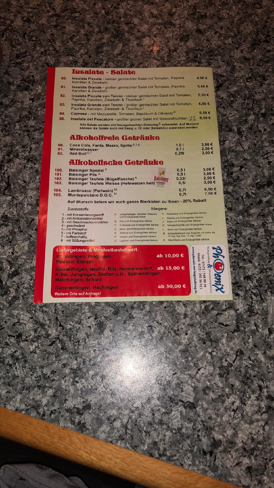 Menu at Pizza Express Buonissimo, Burladingen