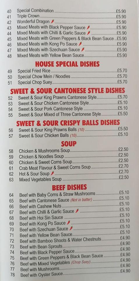 Menu at Sunnyhill Chinese Takeaway restaurant, Stone