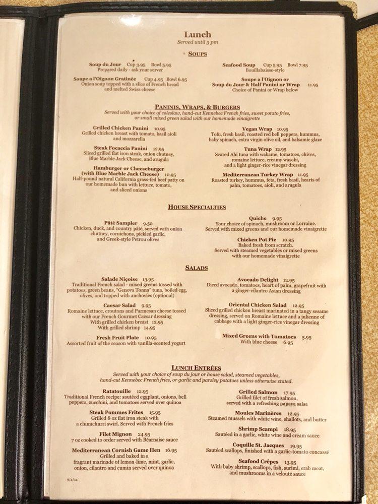 Menu at The French Gourmet restaurant, San Diego
