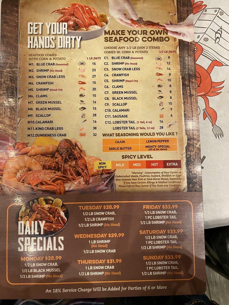 Carta del restaurante The Mighty Crab (Texarkana), Texarkana