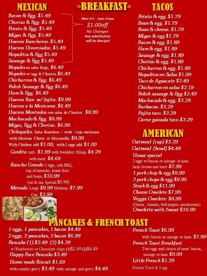 Menu at Zamoras' Restaurant, McAllen, N 23rd St