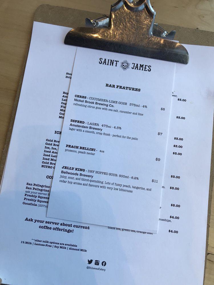 Menu at Saint James pub & bar, Hamilton