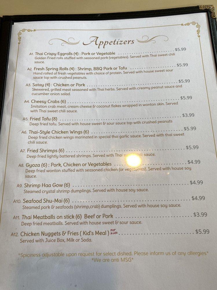 Menu at Thai Thai Restaurant, Rapid City