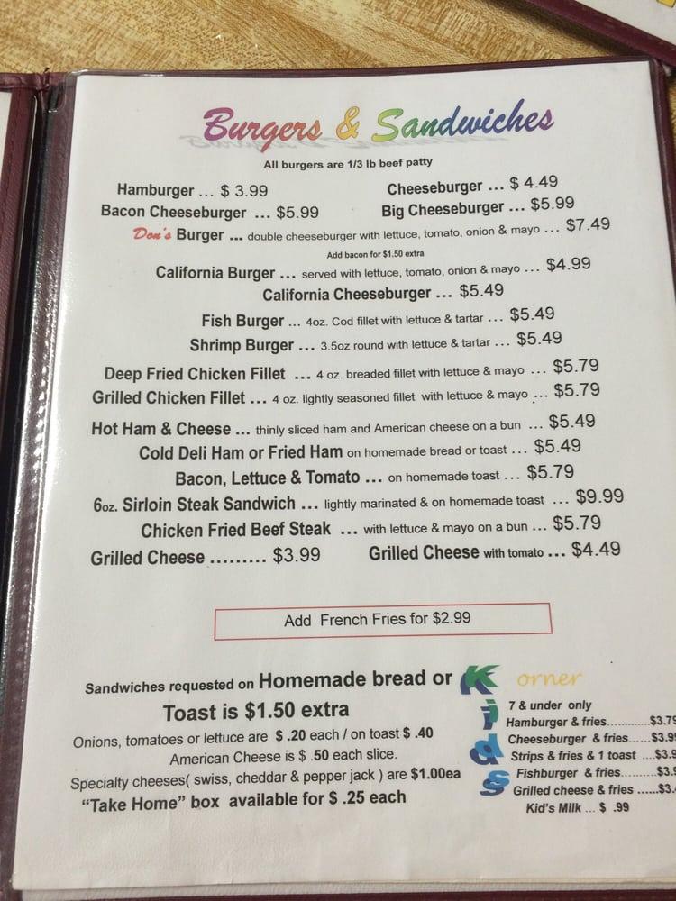 Menu at Don's Cafe, Morris