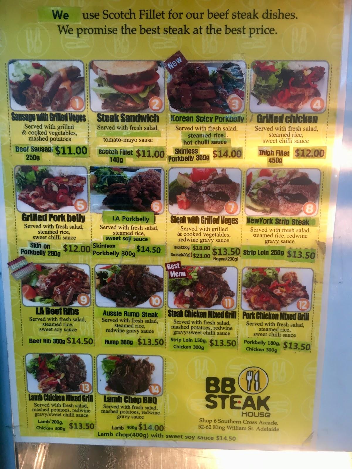 Menu At BB Steak & Korean Tasty Restaurant, Adelaide, 92 Gawler Pl