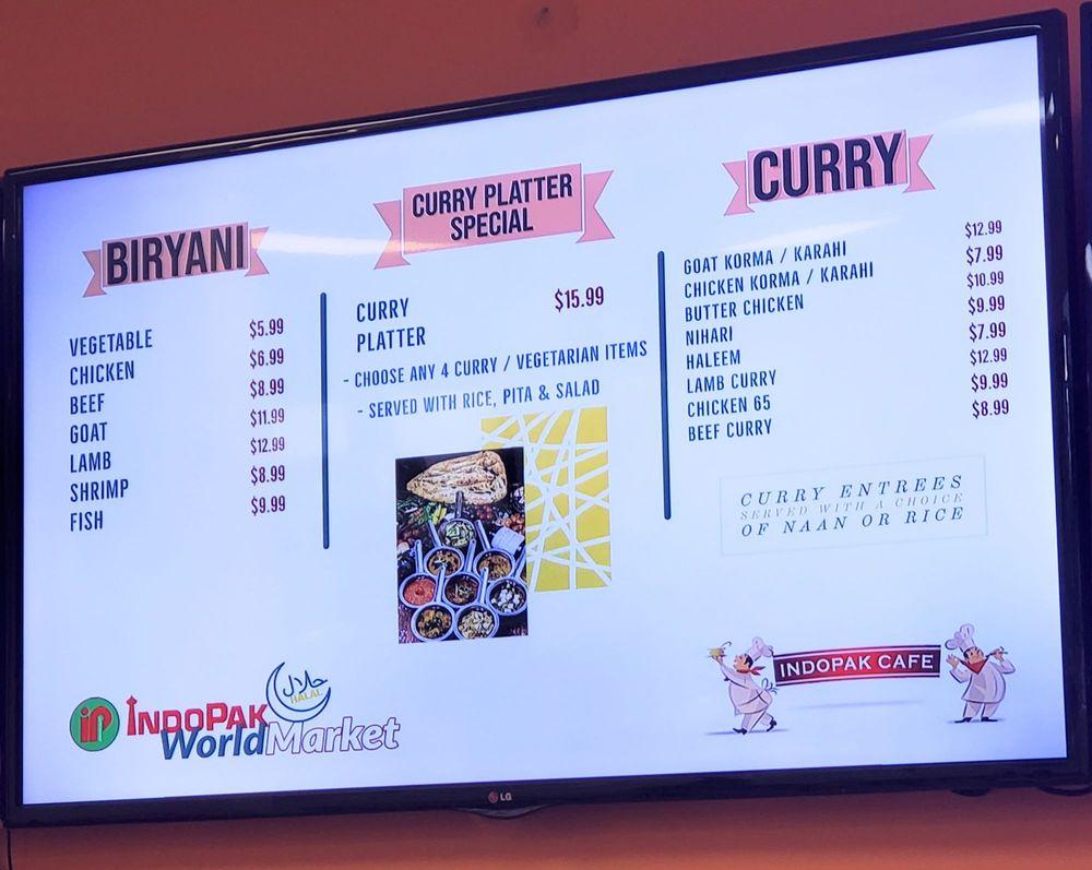 Menu at Indo Pak World Market restaurant, Arlington