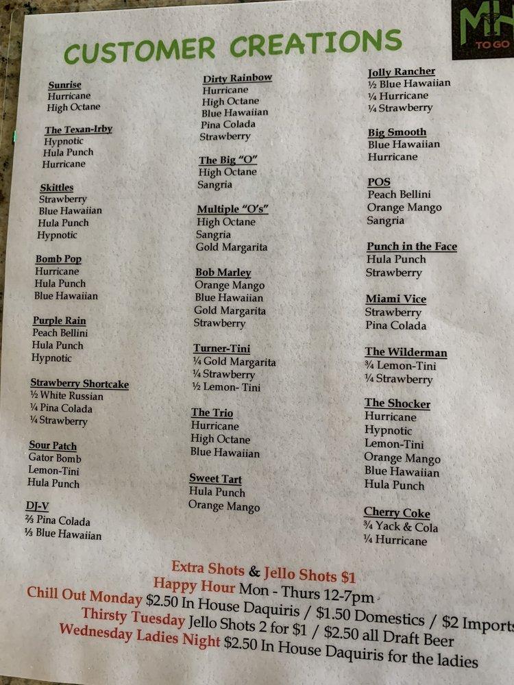 Menu at Margarita Hut To Go pub & bar, Little Elm, 850 W Eldorado Pkwy 900