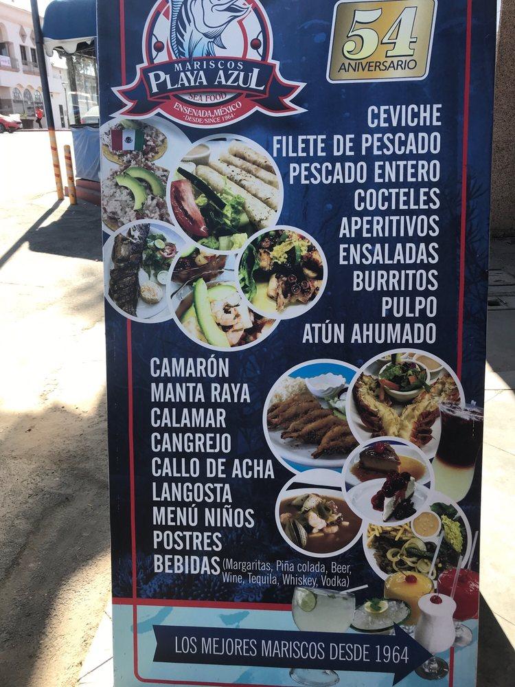 Carta de Restaurante Mariscos Playa Azul, Ensenada, Av. Riveroll 113