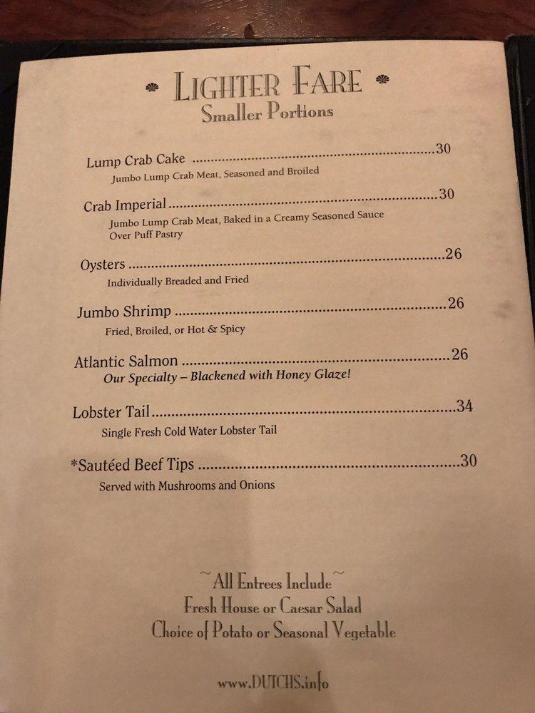 Menu at Dutch's Daughter steakhouse, Frederick, 581 Himes Ave