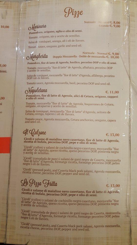 Menu at L Antica Pizzeria Da Michele Barcelona Barcelona