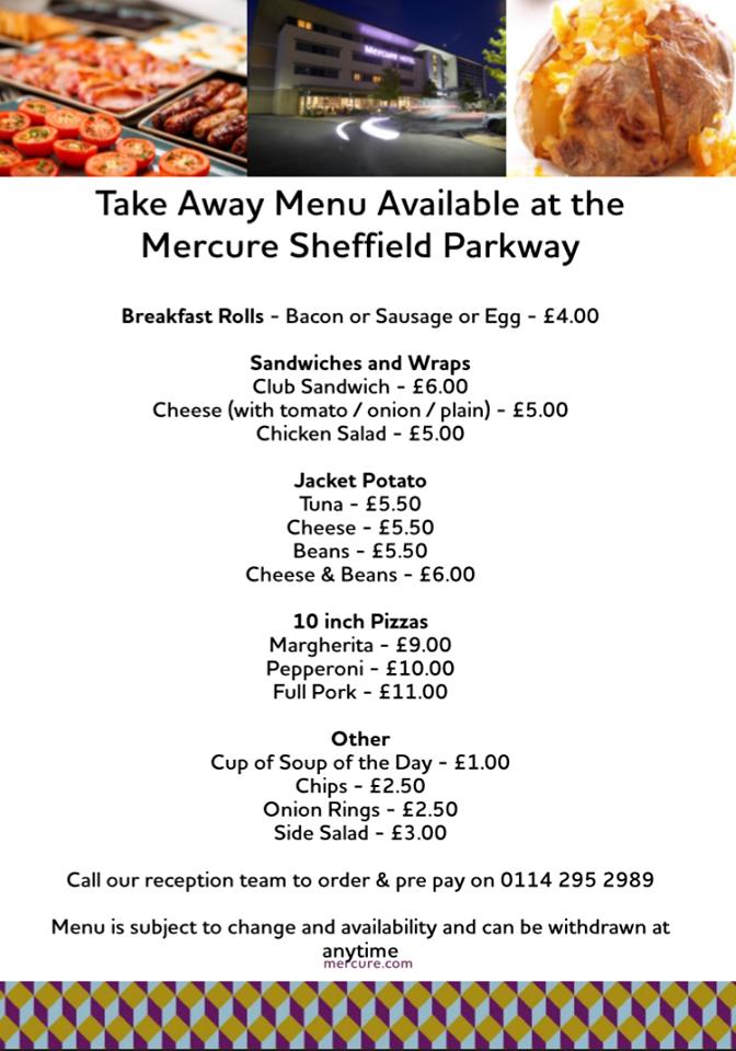 Menu at Mercure Sheffield Parkway, Sheffield